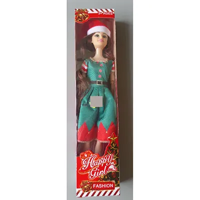 Poupée en plastique ressemblant à une Barbie dans des vêtements de Noël.