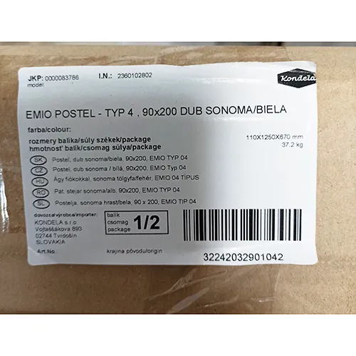 Lit simple avec espace de rangement de 90x200 cm. La version couleur du lit est en chêne sonoma / blanc, en bois stratifié mat. Le lit est livré sans cadre et sans matelas. Produit vendu en ligne, notamment via https://www.kondela.sk.