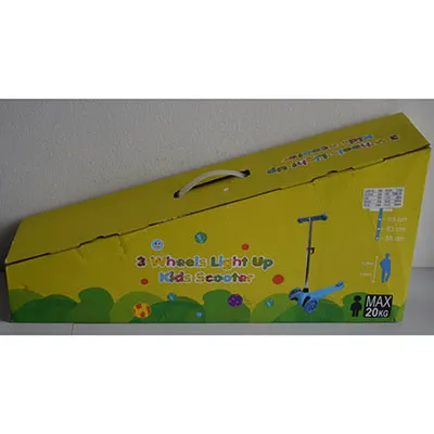 Trottinette jouet bleue à trois roues avec guidon réglable en hauteur. Pour les enfants d'un poids maximum de 20 kg