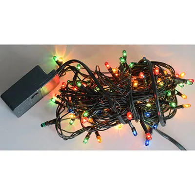 Chaîne d'éclairage décorative avec 96 ampoules miniatures non remplaçables de couleur (jaune, vert, rouge et bleu) et une unité clignotante.