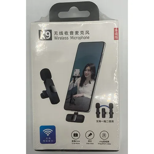 Microphone sans fil. Produit vendu, notamment en ligne via Wish.