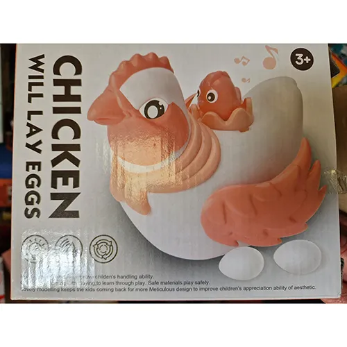 Jouet en plastique dur alimenté par batterie, en forme de poulet.