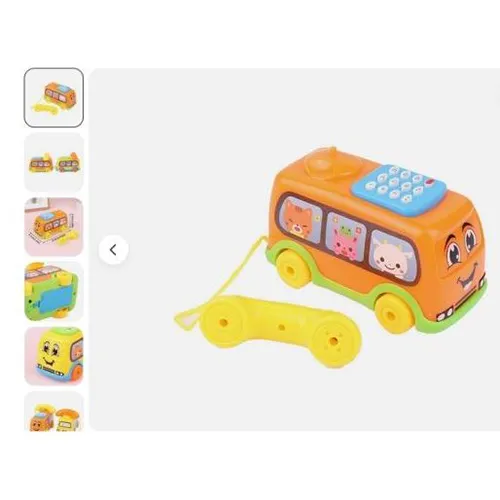 Téléphone jouet en forme de bus. Produit vendu en ligne, notamment via eBay.