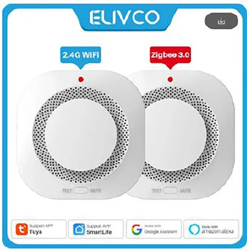 Détecteur de fumée photoélectrique qui se connecte au Wi-Fi. Produit vendu en ligne, notamment via AliExpress (identifiant unique du produit: 1005005367684031).