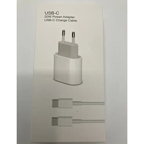 Adaptateur d'alimentation blanc 20W avec câble de charge USB-C.