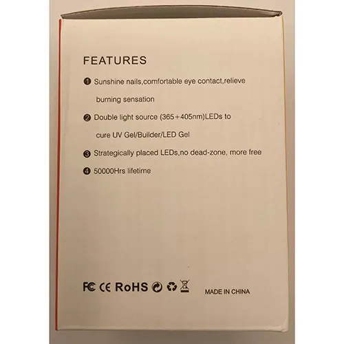 Lampe à ongles LED UV avec câble de charge. Produit vendu en ligne, notamment via missfancy.se.