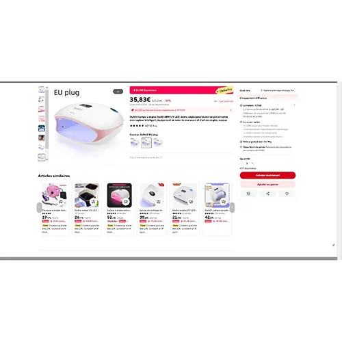 Lampe à ongles UV. Produit vendu en ligne, notamment via AliExpress (identifiant unique du produit: 32959992534).