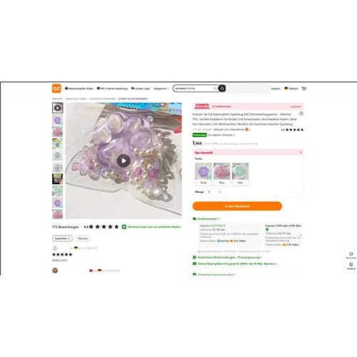 Pressez le jouet avec des perles. Produit vendu en ligne, notamment via TEMU (Unique identifier: 601099857731714).