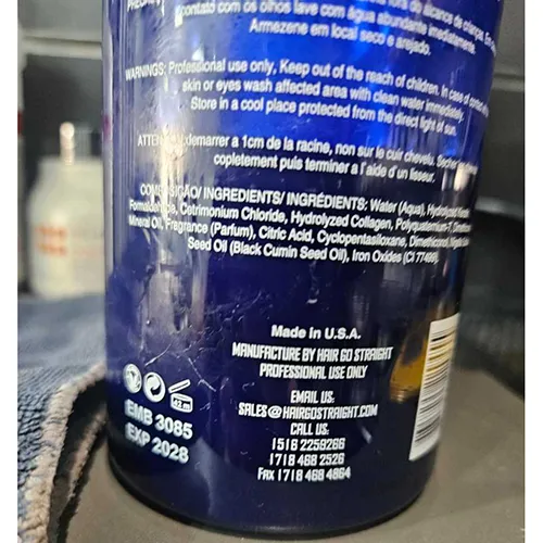 Produit de lissage des cheveux, un litre. Produit vendu en ligne, notamment via Shoplissage.com.