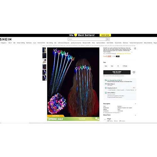 Jouet d'enfant accessoire de cheveux avec lumière led. Produit vendu en ligne, notamment via Shein.
