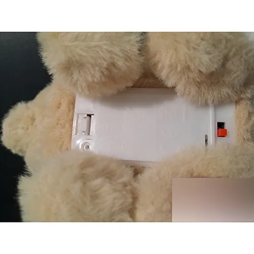 Jouet de lapin en peluche à piles. Produit vendu en ligne, notamment via Amazon.