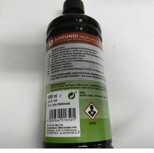 Huile de lampe inodore pour torches, lampes et usage intérieur, 1 l. Produit vendu en ligne, notamment via Amazon (ASIN: B0CB6DC559).