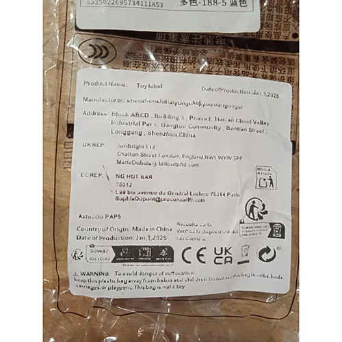 Jouet interactif en plastique, avec une batterie alimentée (AAA). Date de production: 01.01.2025. Produit vendu en ligne, notamment via SHEIN (Numéro d’identification: sl25022695734111853).