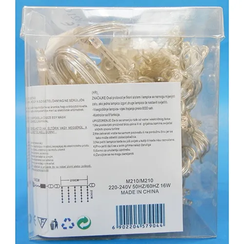 Chaîne d'éclairage décoratif extensible, 210 cm x 210 cm, en forme de rideau. Données techniques: 220-240 V; 50Hz/60Hz; 16 W, classe 0.