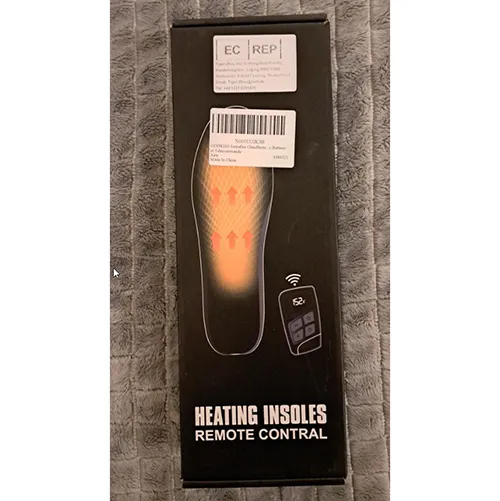 Semelles intérieures télécommandées, 12e génération, avec batteries lithium-ion intégrées. Produit vendu en ligne, notamment via Amazon (ASIN B0CGM2L8S6).