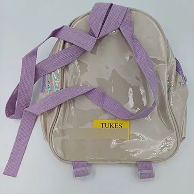 Sac à dos avec une impression de personnages d'animation Lilo et Stitch. Produit vendu en ligne, notamment via Temu (identifiant du produit: 601100079730305). Date de production: 2025/02/06