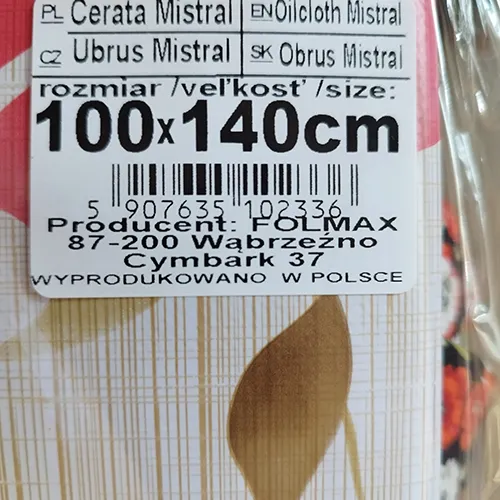 Nappe en plastique, dimensions: 100 x 140 cm.