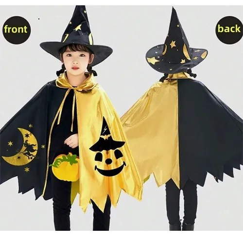 Costume de sorcière comprenant un manteau et un chapeau. Produit vendu en ligne, notamment via Shein (identifiant unique du produit: sl25073133330030408).