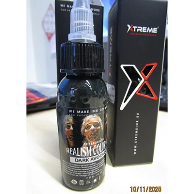 Encre de tatouage, 30 ml avec date de péremption 10/2029. Produit vendu en ligne, notamment via www.xtremeink.eu.