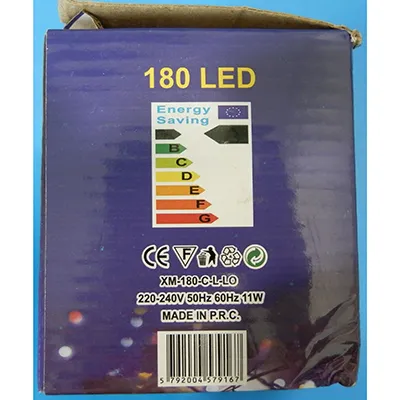 Chaîne d'éclairage décorative en forme de corde avec une unité clignotante à 8 fonctions. Données techniques: 220-240 V, 50Hz 60Hz, 11 W, Classe 0.