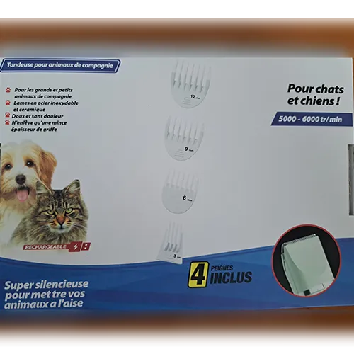 Tondeuse à cheveux, destinée aux animaux domestiques, contenant une batterie Li-ion intégrée,