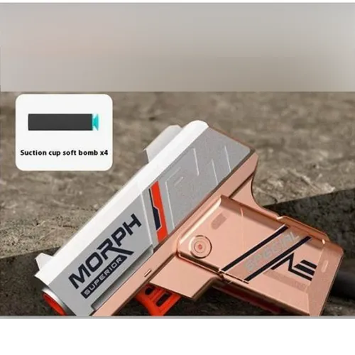 Pistolet en plastique avec quatre balles en mousse à pointe d'aspiration. Produit vendu en ligne, notamment via Shein (identifiant unique du produit: sl25080354522885856).