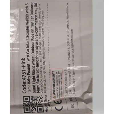 Jouet en plastique rose sous la forme d'un animal avec 4 roues et des fonctions sonores à piles. Produit vendu en ligne, notamment via AliExpress (Identification du produit: 1005009808917322).