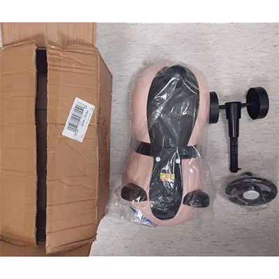 Jouet en plastique rose sous la forme d'un animal avec 4 roues et des fonctions sonores à piles. Produit vendu en ligne, notamment via AliExpress (Identification du produit: 1005009808917322).