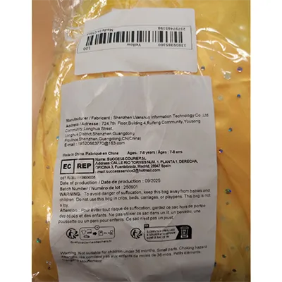 Costume de fantaisie de couleur jaune, destiné aux enfants. Produit vendu en ligne, notamment via Temu (identifiant unique: 601100965063769)