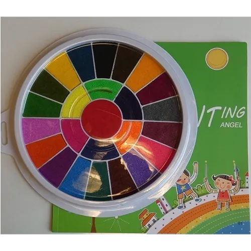 Palette de peinture au doigt comprenant un disque en plastique avec des sections d'éponge trempées et un livre à colorier. Produit vendu en ligne, notamment via Amazon (ASIN B0CLZWCPXQ).