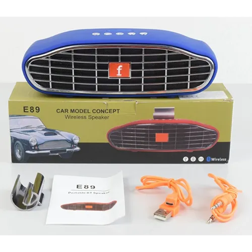 Haut-parleur sans fil avec boîtier en plastique et batterie rechargeable intégrée.