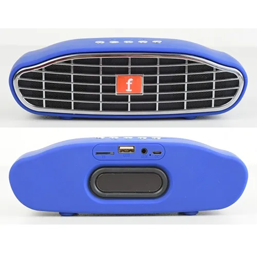 Haut-parleur sans fil avec boîtier en plastique et batterie rechargeable intégrée.