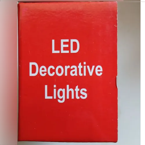 Chaîne d'éclairage décoratif avec 100 LED, câblage transparent et boîtier de commande intégré blanc (modèle: EK-04) avec un bouton de sélection de programme mécanique à l'arrière et un connecteur de bout en bout.