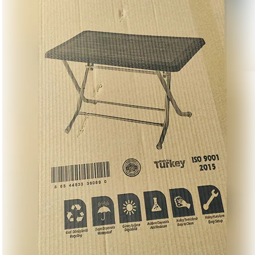 Table avec plateau en plastique et pieds en métal, dimensions 70 x 120 cm,