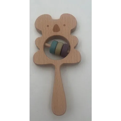 Un hochet en bois, en forme de koala.