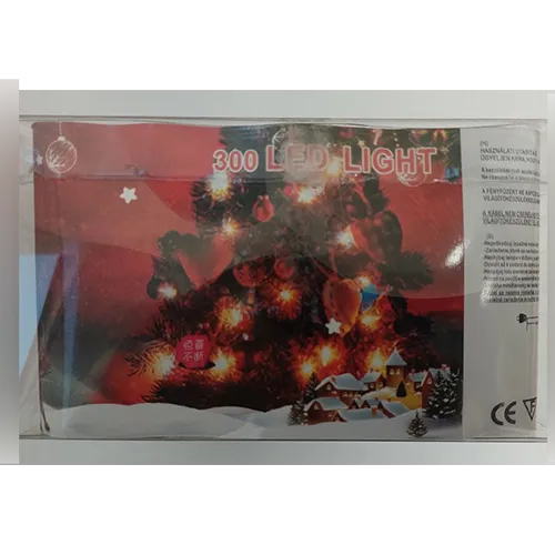 Chaîne d'éclairage de Noël alimentée par le secteur, connectée en série et ressemblant à un rideau, avec 300 lumières LED. Données techniques: 220-240 V, 50 Hz.
