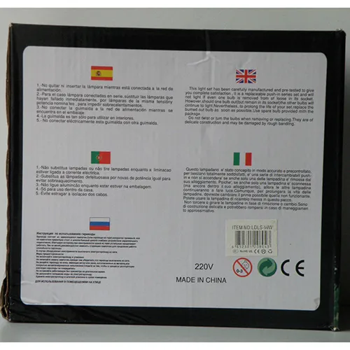 Chaîne d'éclairage LED de Noël à alimentation principale en forme d'étoile à cinq branches, équipée d'un boîtier de commande blanc à 8 fonctions et d'une prise de connexion série. Données techniques: 220 V.
