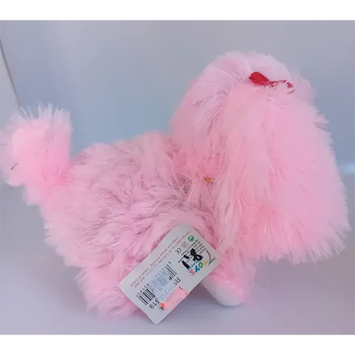 Jouet en plastique en forme de chien ​​avec des éléments. Cadre en plastique dur recouvert d'un tissu doux en peluche.