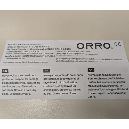 ORRO - Lunettes d'éclipse solaire
