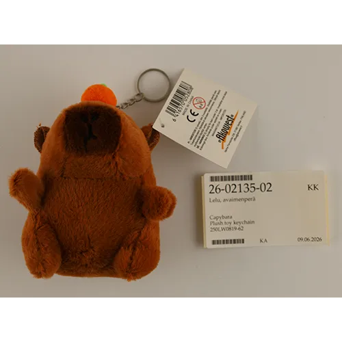 Porte-clés avec jouet en peluche en forme de capybara.