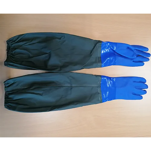 Longs gants de protection imperméables et résistants aux produits chimiques, de 68 cm de longueur, annoncés comme offrant une protection fiable contre les acides, les alcalis, l'huile et les solvants.