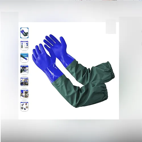 Longs gants de protection imperméables et résistants aux produits chimiques, de 68 cm de longueur, annoncés comme offrant une protection fiable contre les acides, les alcalis, l'huile et les solvants.