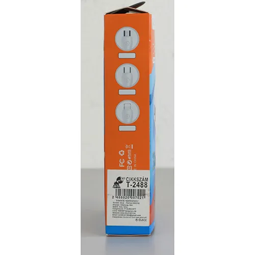Chargeur USB blanc avec un port USB-A et un port USB-C, fourni avec un câble de connexion USB séparé. Entrée : 100-240V, 50-60Hz, 0.35A. Réalisation : 5V/3A, 9V/2A, 12V/1.5A.
