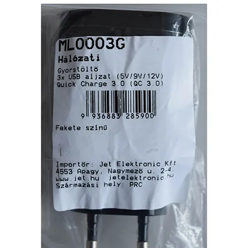 Chargeur de batterie noir avec trois ports USB-A. Réalisation : 5V/9V/12V.
