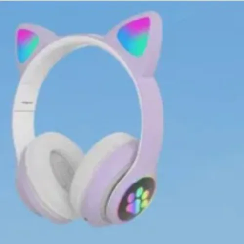 Casque sans fil sous forme d'oreilles de chat, livré avec un câble USB.